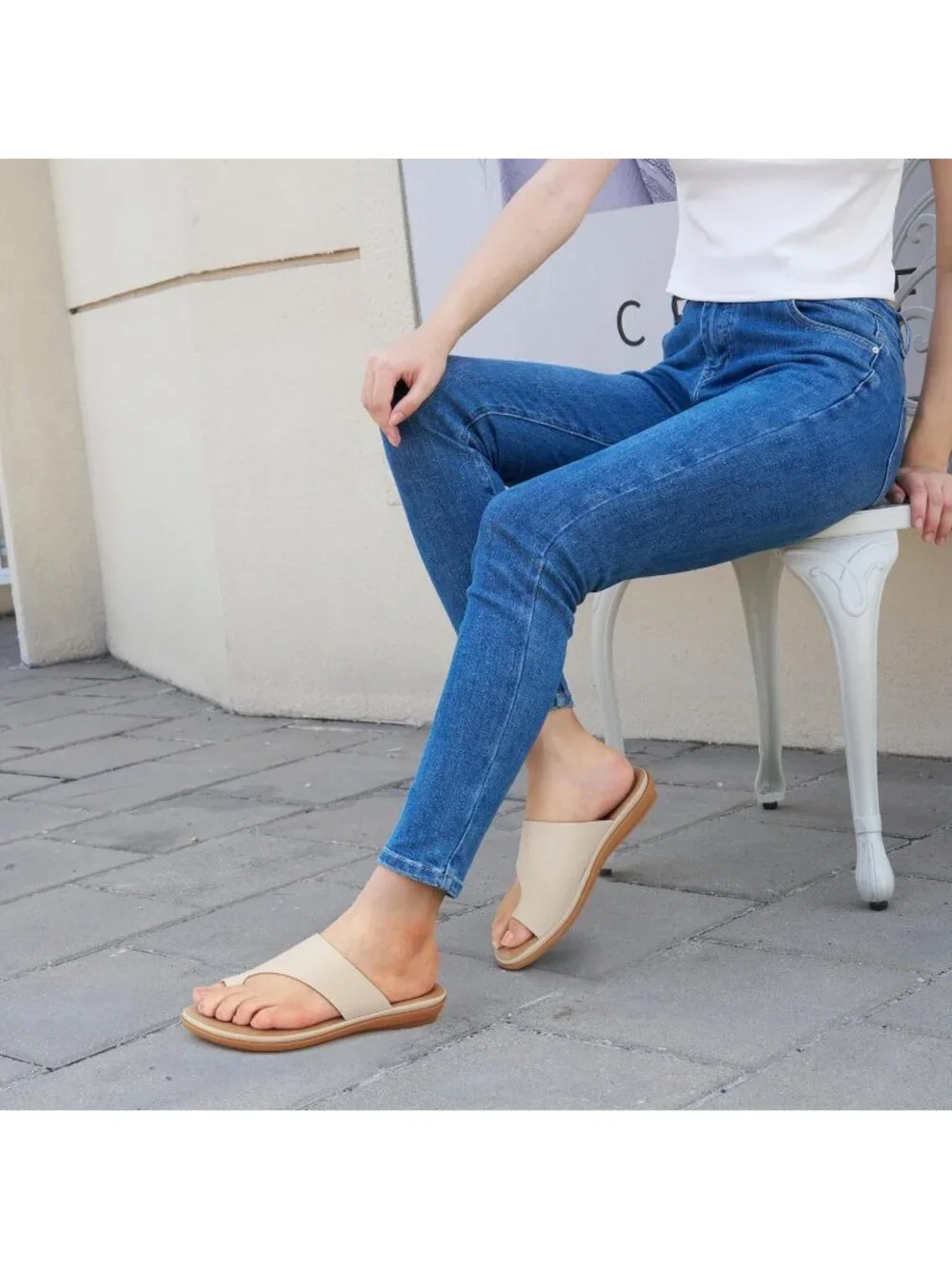 Women's Beige Flat Sandals Comfortable Walking Dressy Slides Casual Shoes